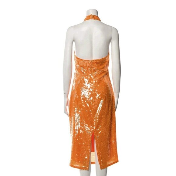 Caroline Constas Orange Halter Fully Lined Midi Sequin Dress Size Large NWT - Picture 3 of 10